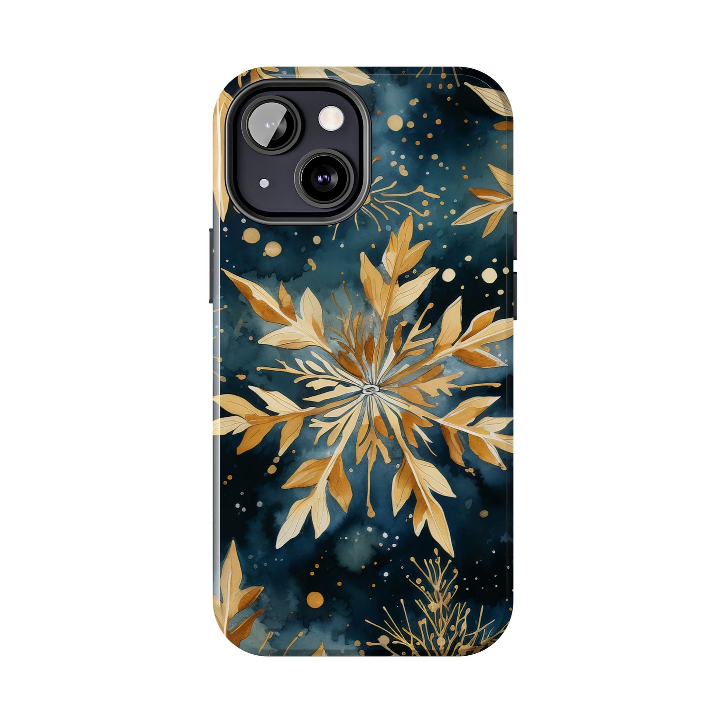 Gold Floral Snowflakes on Midnight Blue - iPhone Series Case