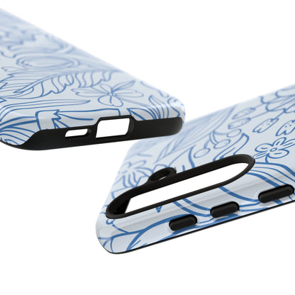 Dusty Blue Floral Line Art Tough Samsung Galaxy Case – Minimalist Botanical Design with Dual-Layer Protection