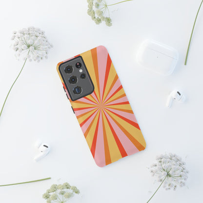 Bold Retro Sunburst Samsung Galaxy Case – Vibrant 70s-Inspired Rays in Orange, Pink, and Yellow