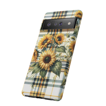 Cute Sunflower Phone Case - Sunny Blossom Plaid - Checkered Sunflowers Phone Case for iPhone & Samsung. Be Happy With These Bright Colors!