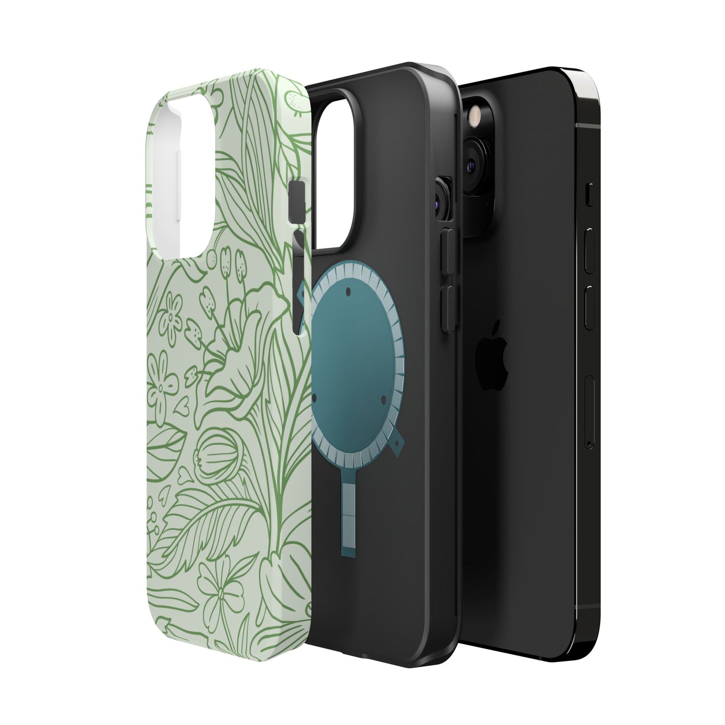 Sage Green Floral Line Art Tough MagSafe iPhone Case – Minimalist Botanical Design with Dual-Layer Protection