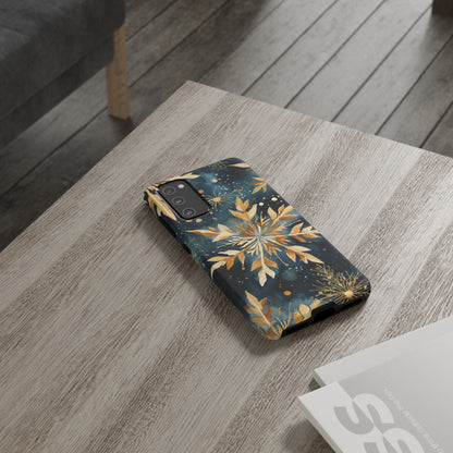 Gold Floral Snowflakes on Midnight Blue - Samsung Galaxy Series Case