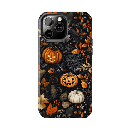 Elegant Halloween iPhone Case – Pumpkin Jack - o' - Lanterns, Cobwebs & Autumn Foliage Design - BOGO Cases