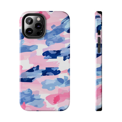 iPhone Case: Dynamic Pink & Navy Brushstroke Art