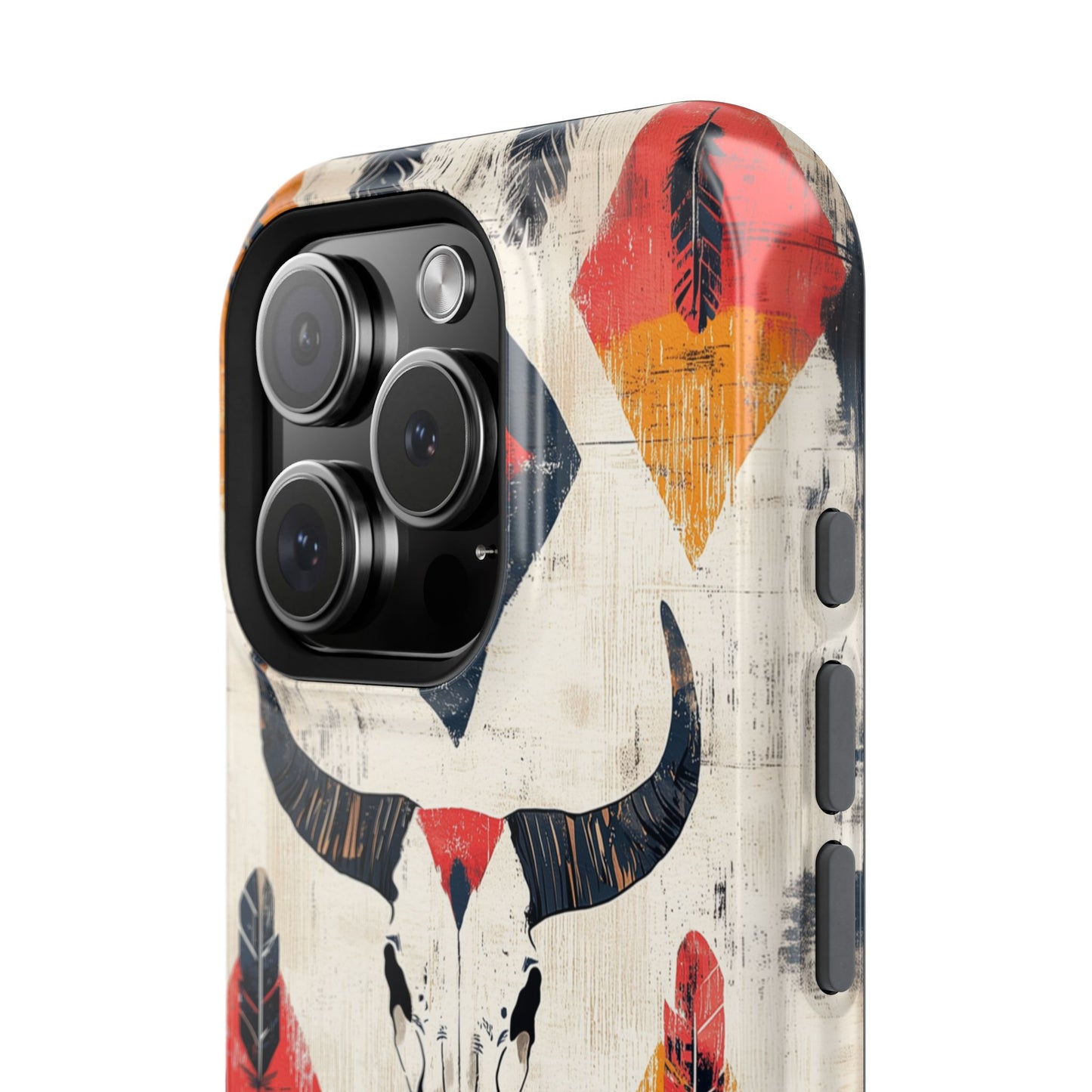 Western Bull Skull & Feathers Tough Mag Safe iPhone Case – Bold Tribal Design, Dual-Layer Protection