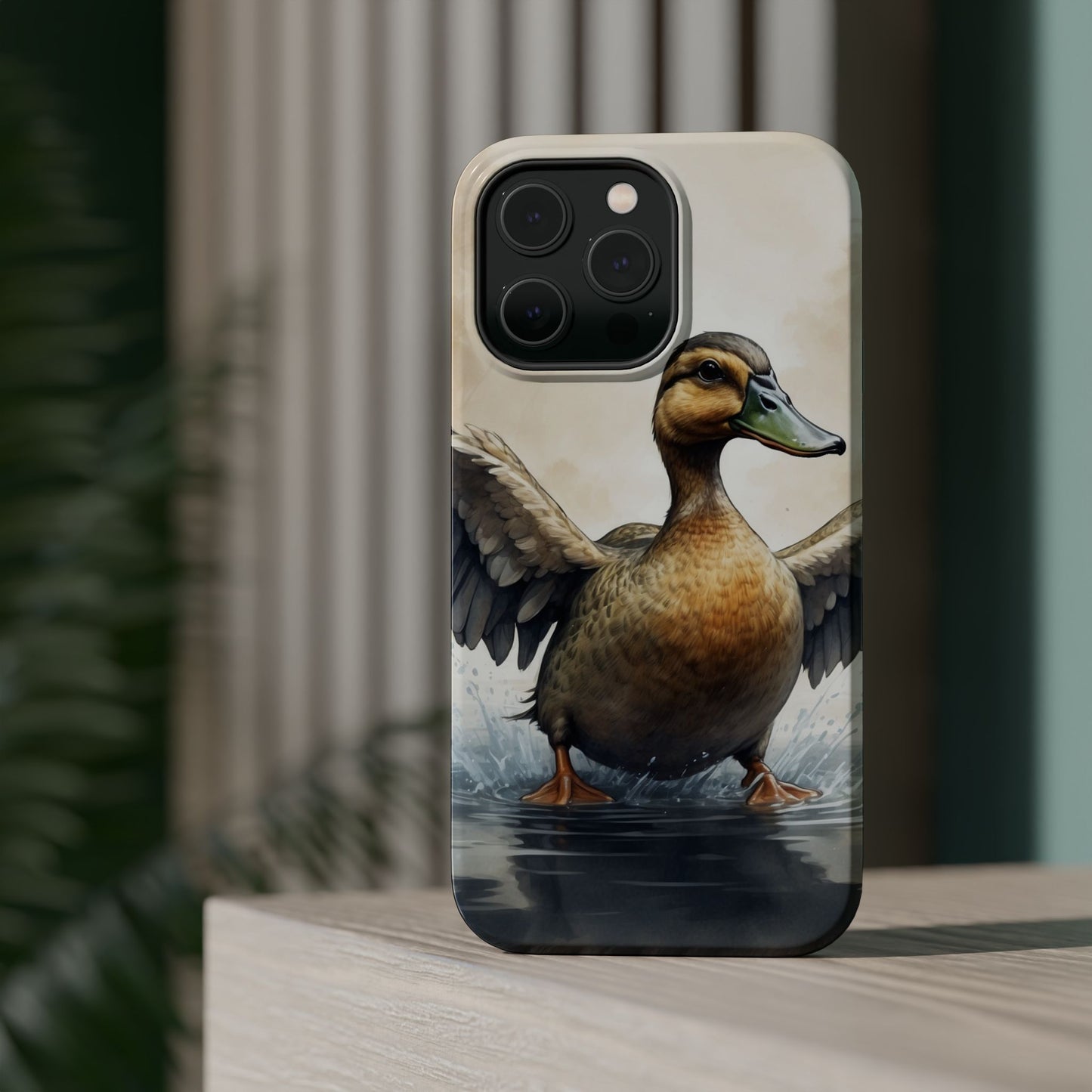 Graceful Duck in Watercolor Scene - MagSafe iPhone Case