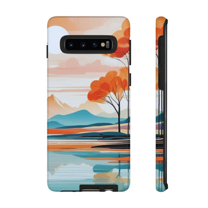 Serene Sunset Lake Samsung Galaxy  Case – Minimalist Landscape Art, Dual-Layer Protection