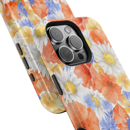 Watercolor Wildflower Pattern MagSafe iPhone Case – Durable Matte Finish with Daisy, Poppy & Cornflower Design