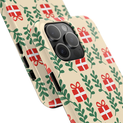 iPhone Case: Holiday Cheer – Red Gifts & Green Leaves