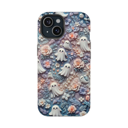 Cute MagSafe Ghosts Flowers Phone Case | Ethereal Clay Style | Autumn and Halloween Aesthetic | Tough Dual Layer Protection