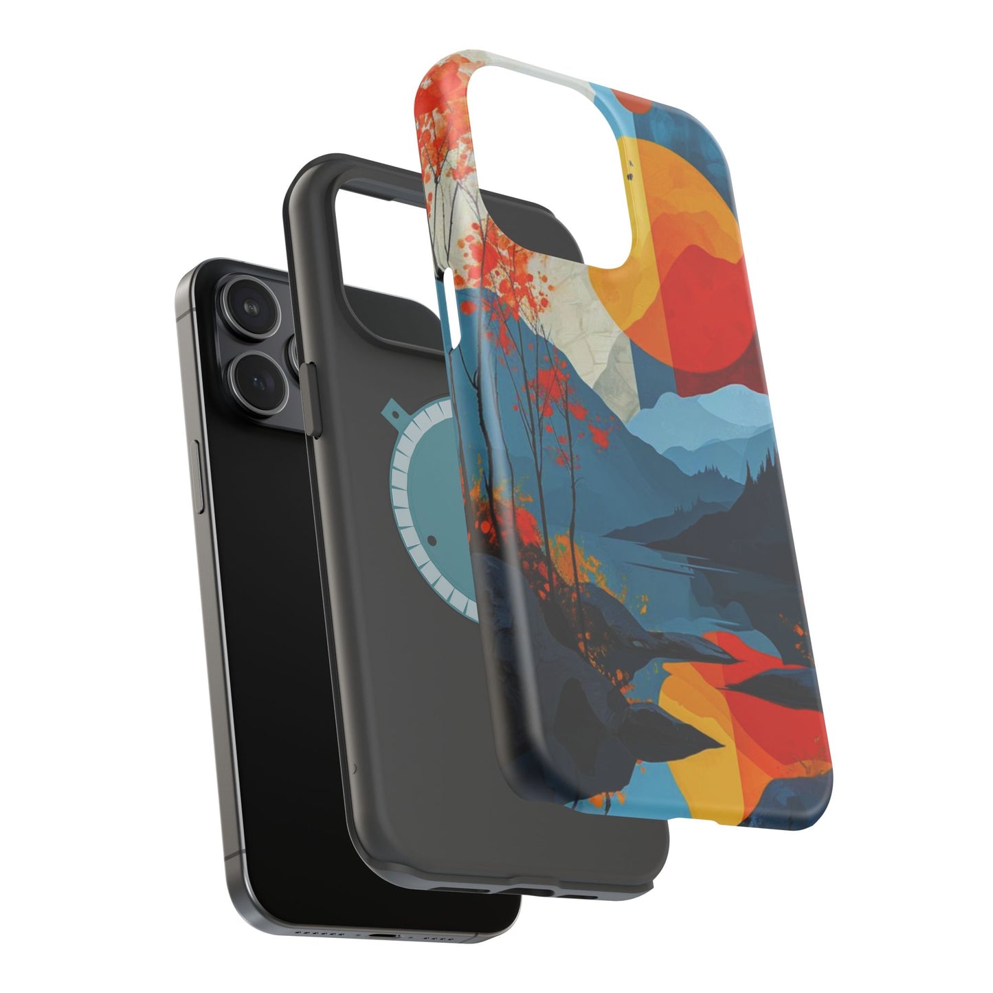 Abstract Autumn Landscape MagSafe iPhone Case – Bold Colorful Sunset Design, Dual-Layer Protection