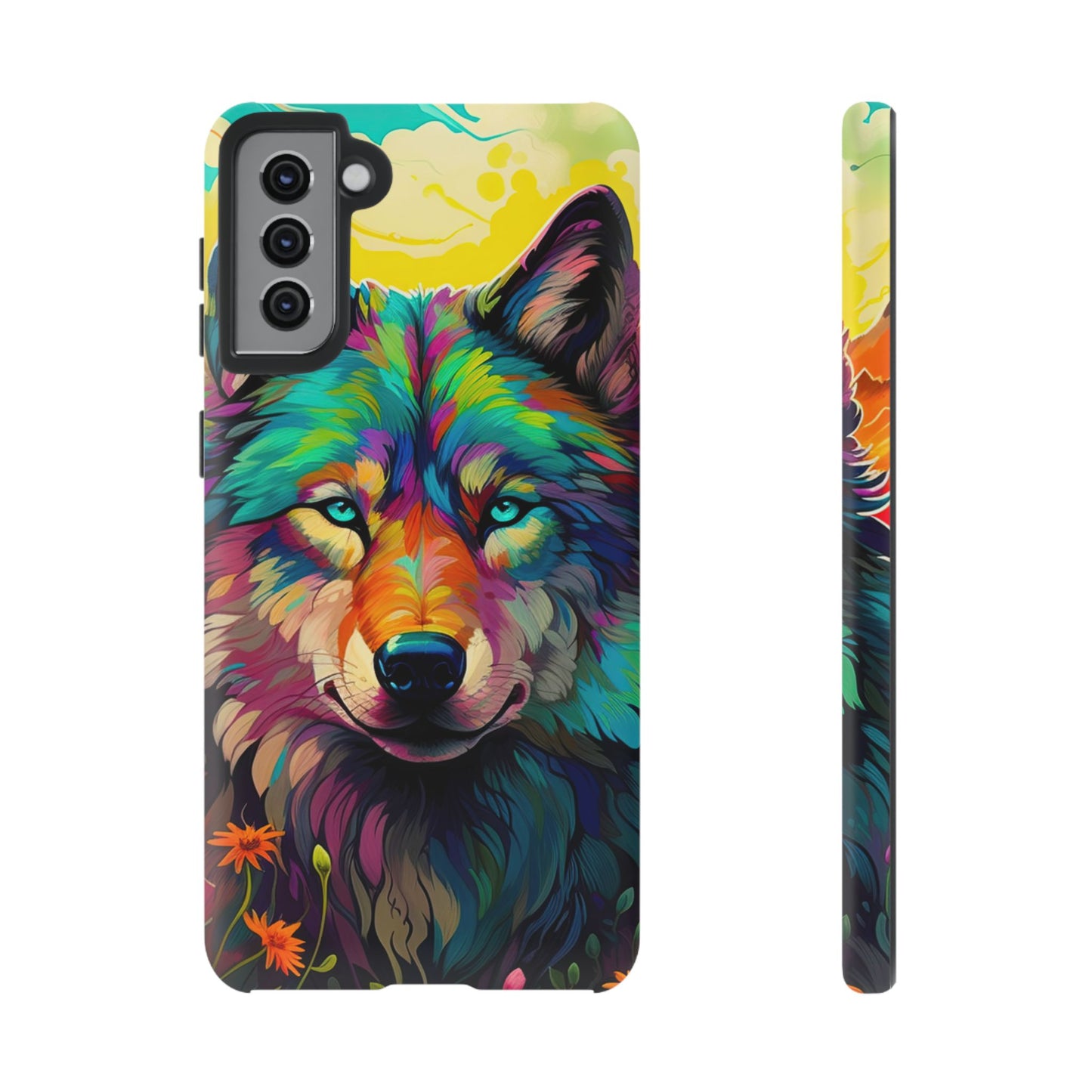 Rainbow Wolf in Bloom – Samsung Galaxy Case with Vivid Nature Design