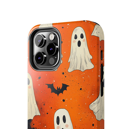 Spooky Ghosts & Bats iPhone Case – Vibrant Orange Halloween Design