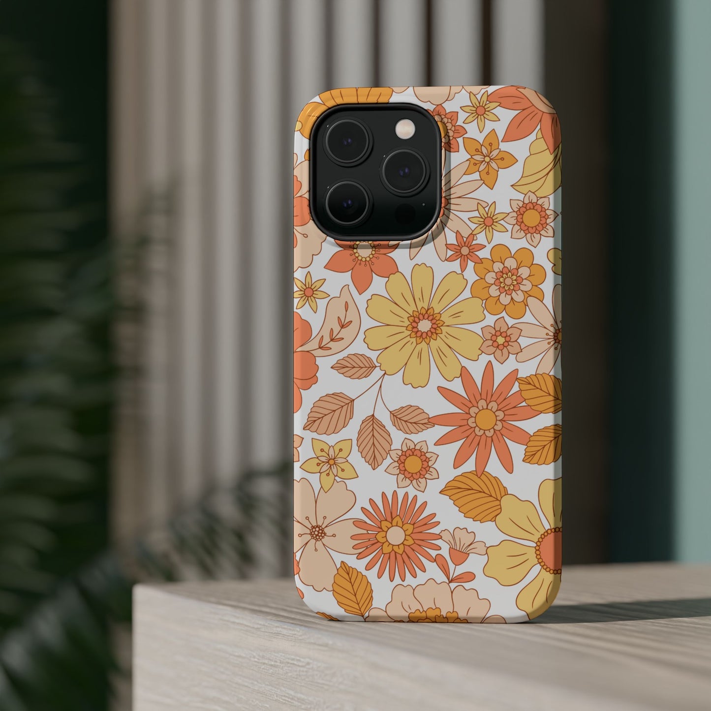 Vintage Floral Bloom MagSafe iPhone Case – Warm Orange & Yellow Retro Flower Design with Matte Finish