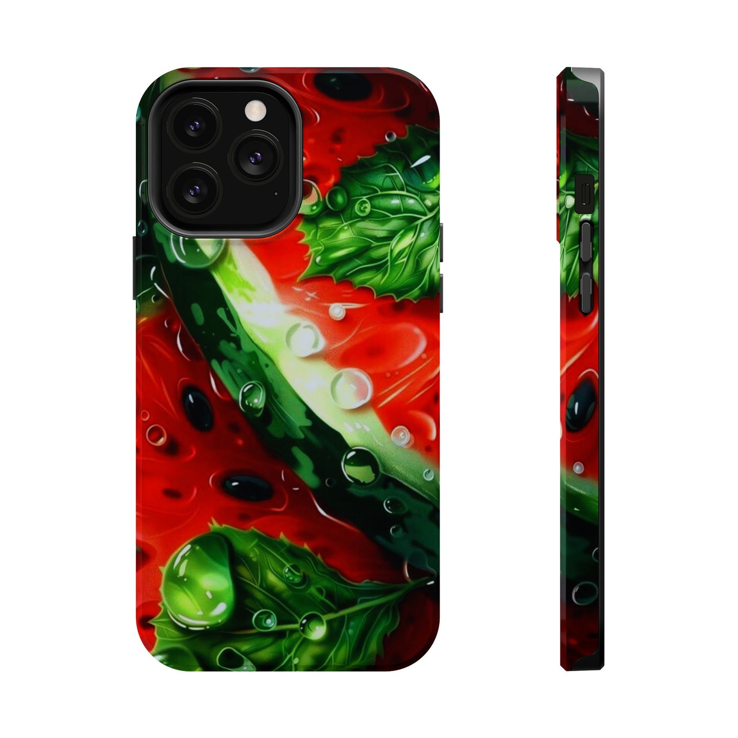 Juicy Watermelon & Mint MasSafe iPhone Case – Tough Dual-Layer, Vibrant Summer Design