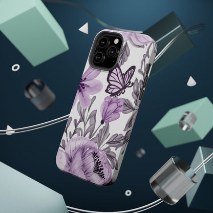 Lavender Bloom Butterfly MagSafe iPhone Case – Delicate Floral Design with Watercolor Details