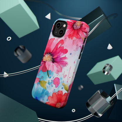 Vibrant Watercolor Red & Pink Floral - MagSafe iPhone Case