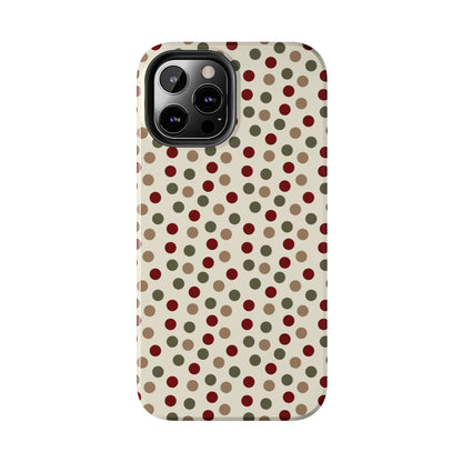 Festive Red & Green Polka Dots on Cream – iPhone Case