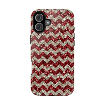 Sparkling Red & White Chevron – Glitter Illusion MagSafe iPhone Case