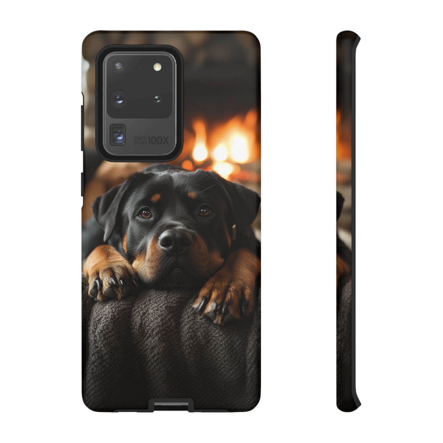 Cozy Rottweiler by the Fireplace Samsung Galaxy Case – Warm Rustic Design