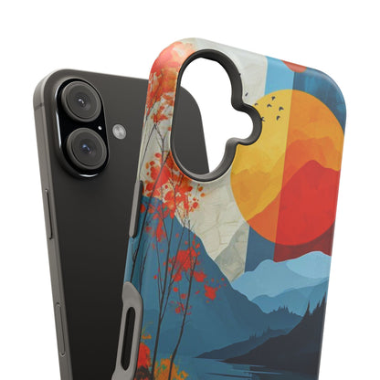 Abstract Autumn Landscape MagSafe iPhone Case – Bold Colorful Sunset Design, Dual-Layer Protection