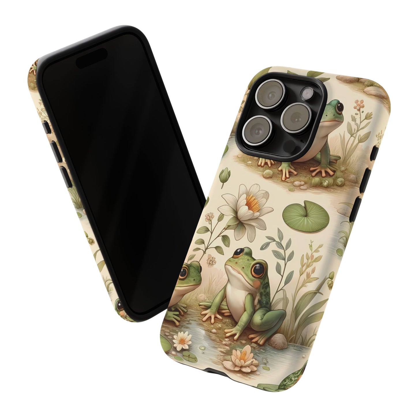 Cute Frogs Phone Case - Pond Pals Frolic - Charming Frog Lily Pad Phone Case for iPhone, Google & Samsung! Great Gift For Any Frog Lover!