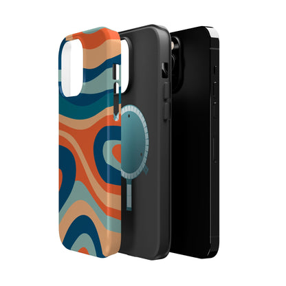 Retro Vibe Wavy Stripes MagSafe iPhone Case – 70s-Inspired in Teal, Orange, and Rust