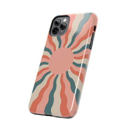 Retro Sunburst iPhone Case – Bold 70s-Inspired Waves in Coral, Teal, and Cream