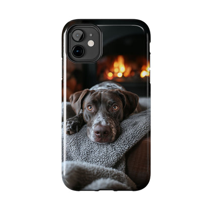 Cozy German Shorthaired Pointer iPhone Case – Rustic Fireplace Protective Cover