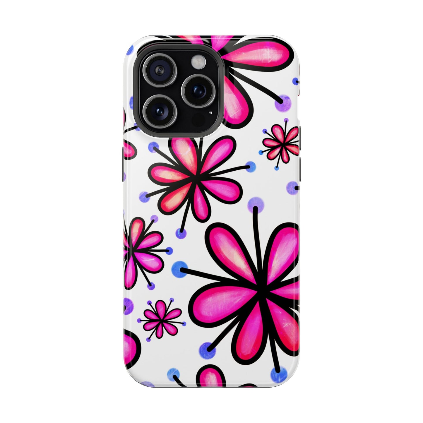 Pink Retro Bloom MagSafe iPhone Case – Ultra-Slim Design, Glossy Finish