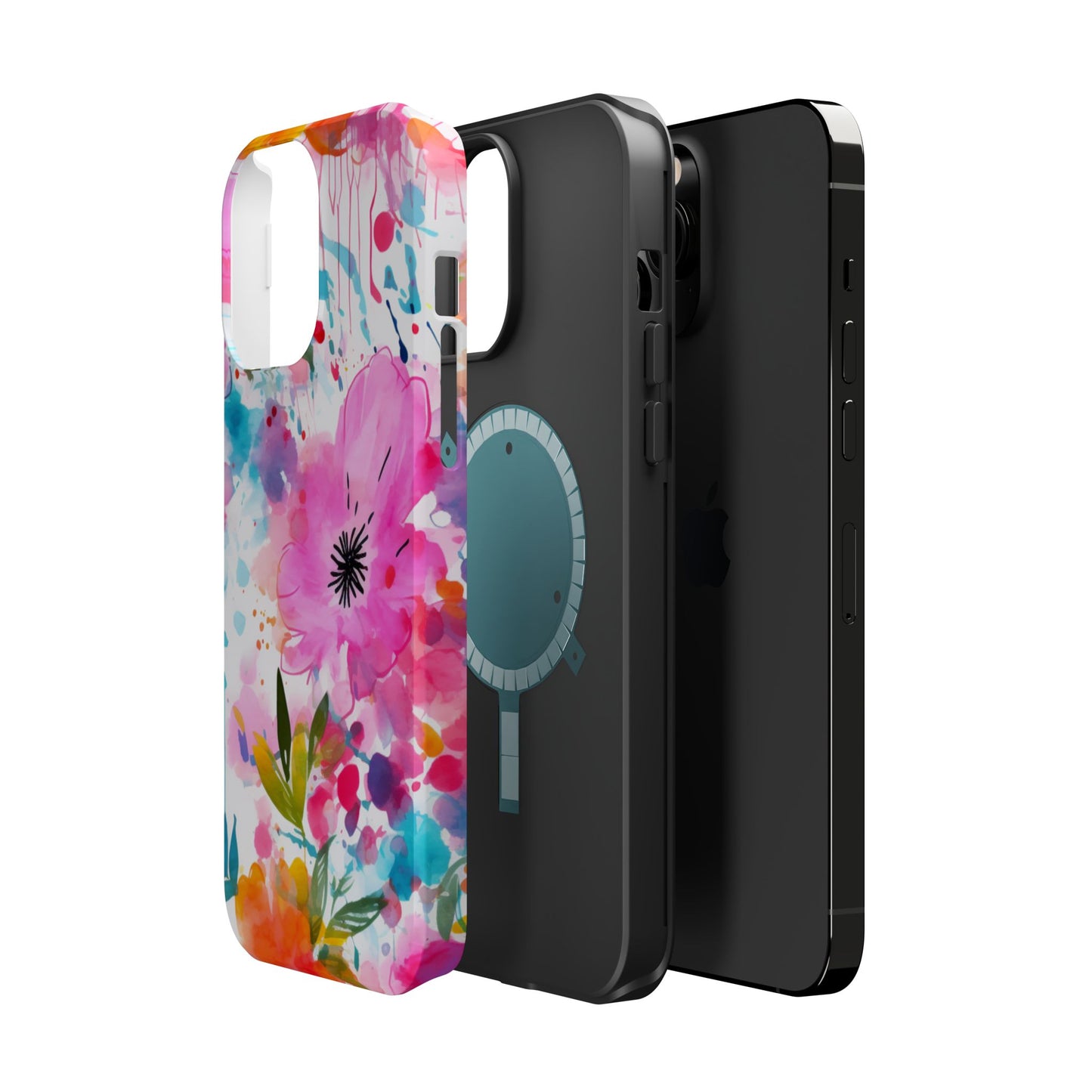 Color Splash Pink & Orange Watercolor Floral - MagSafe iPhone Case