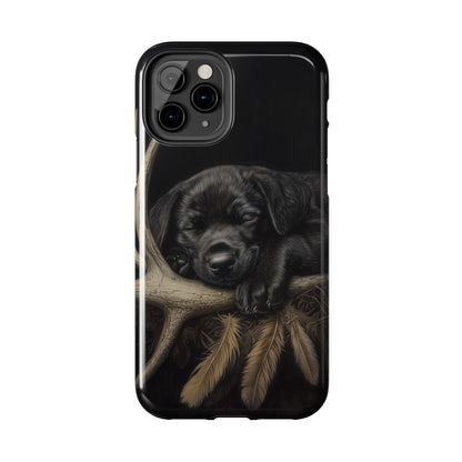 Adorable Black Labrador Puppy on Feathers iPhone Case