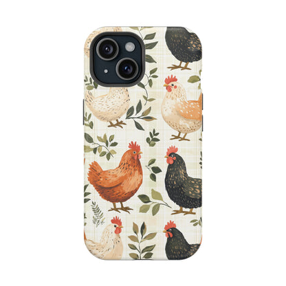 MagSafe iPhone Case: Vintage Chicken Farmhouse Case – Rustic Leaves Design