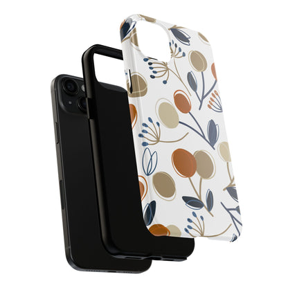 Modern Botanical Berries Tough iPhone Case – Earthy Tones & Navy Accents, Shock-Resistant