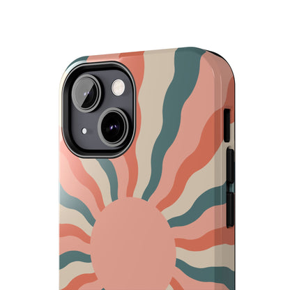 Retro Sunburst iPhone Case – Bold 70s-Inspired Waves in Coral, Teal, and Cream