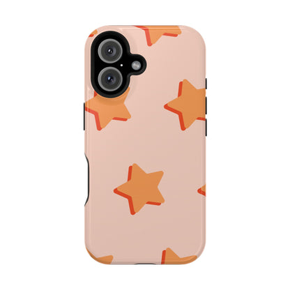 Retro Orange Stars MagSafe iPhone Case – Shock-Resistant, Smooth Matte Finish, Dual-Layer Design