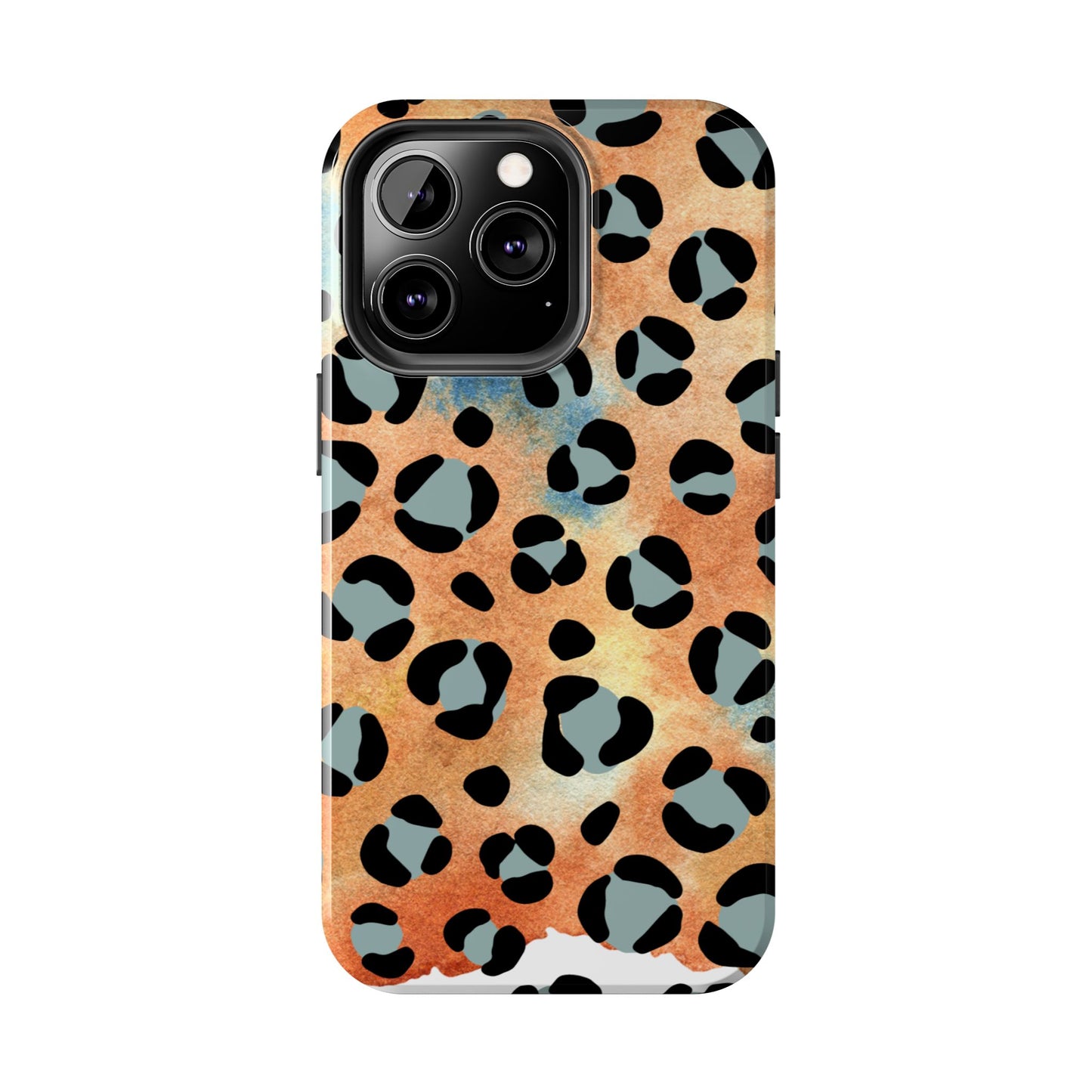 Sunset Watercolor Leopard Print Tough iPhone Case – Artistic Animal Pattern with Dual-Layer Protection