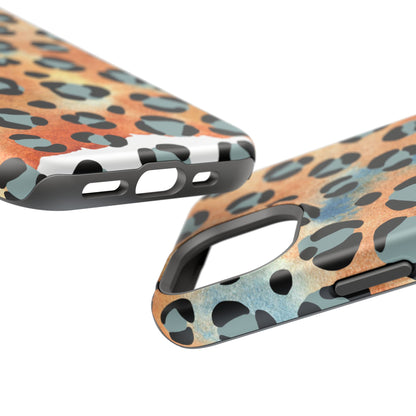 Sunset Watercolor Leopard Print Tough MagSafe iPhone Case – Artistic Animal Pattern with Dual-Layer Protection