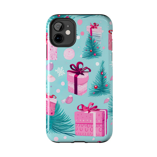 Festive Pink Christmas Gifts and Evergreen iPhone Case – Holiday Theme, Protective Cover