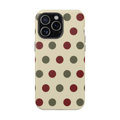 Red & Green Polka Dots on Cream – MagSafe iPhone Case