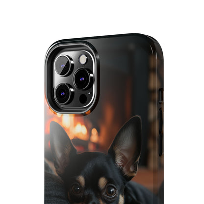 Cozy Chihuahua Fireplace iPhone Case – Warm and Stylish Design