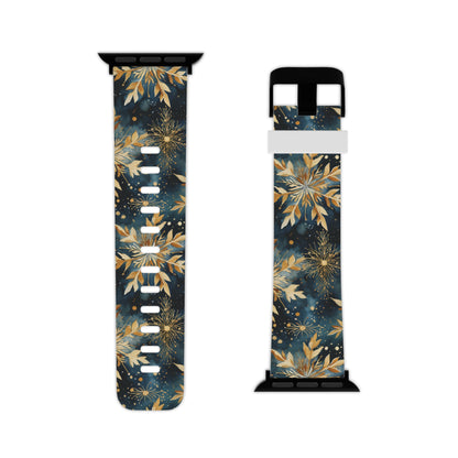  Gold Floral Snowflakes on Midnight Blue Apple Watch Band