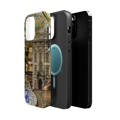 Whimsical Road Trip Collage MagSafe iPhone Case – Dual-Layer Protection with Vintage Art and Adventure Design