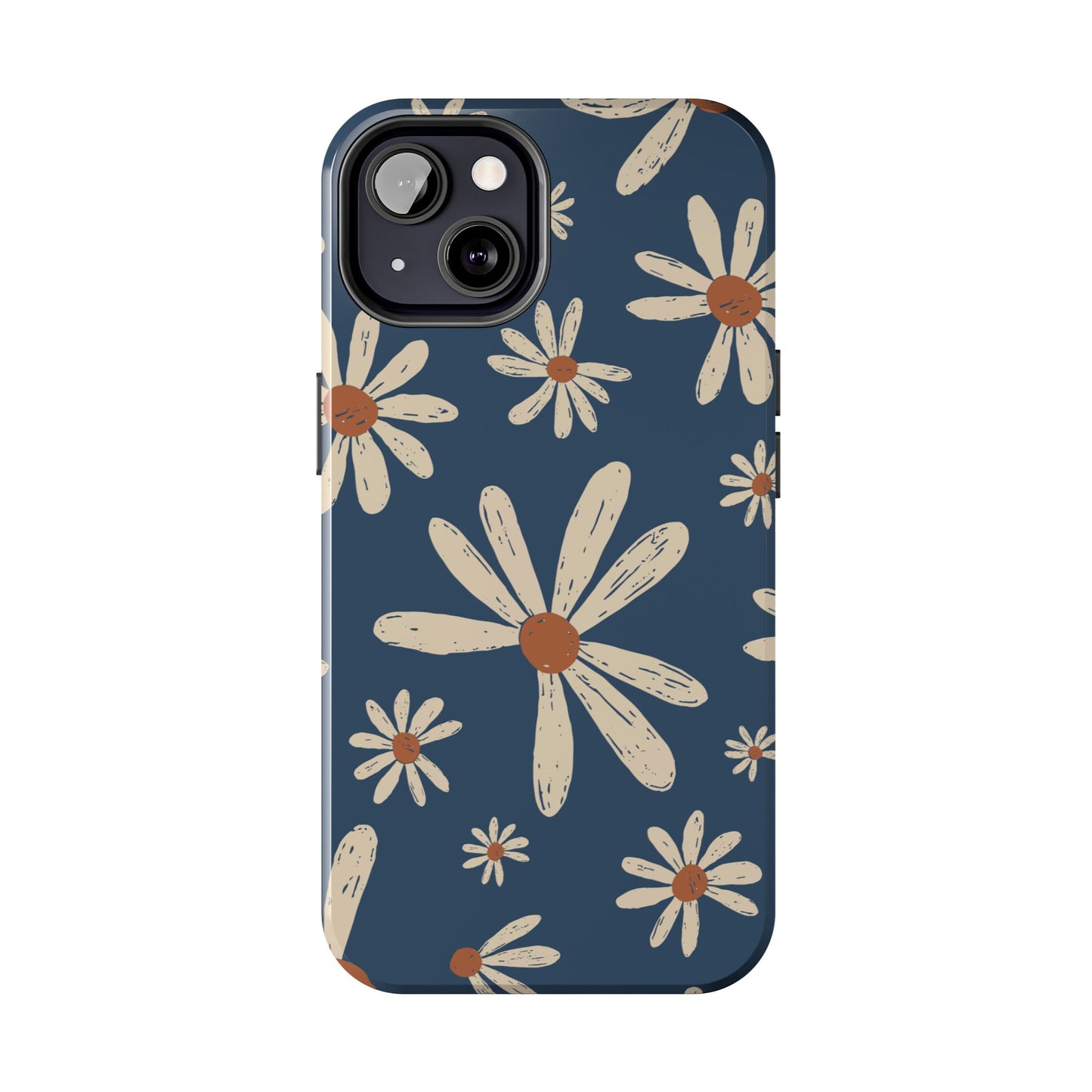 Vintage Daisies iPhone Case – Navy Blue Floral Design, Scratch - Resistant with Shock - Absorbing Bumper - BOGO Cases