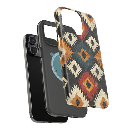 Rustic Tribal Sunburst Tough MagSafe iPhone Case – Vibrant Geometric Design, Dual-Layer Protection