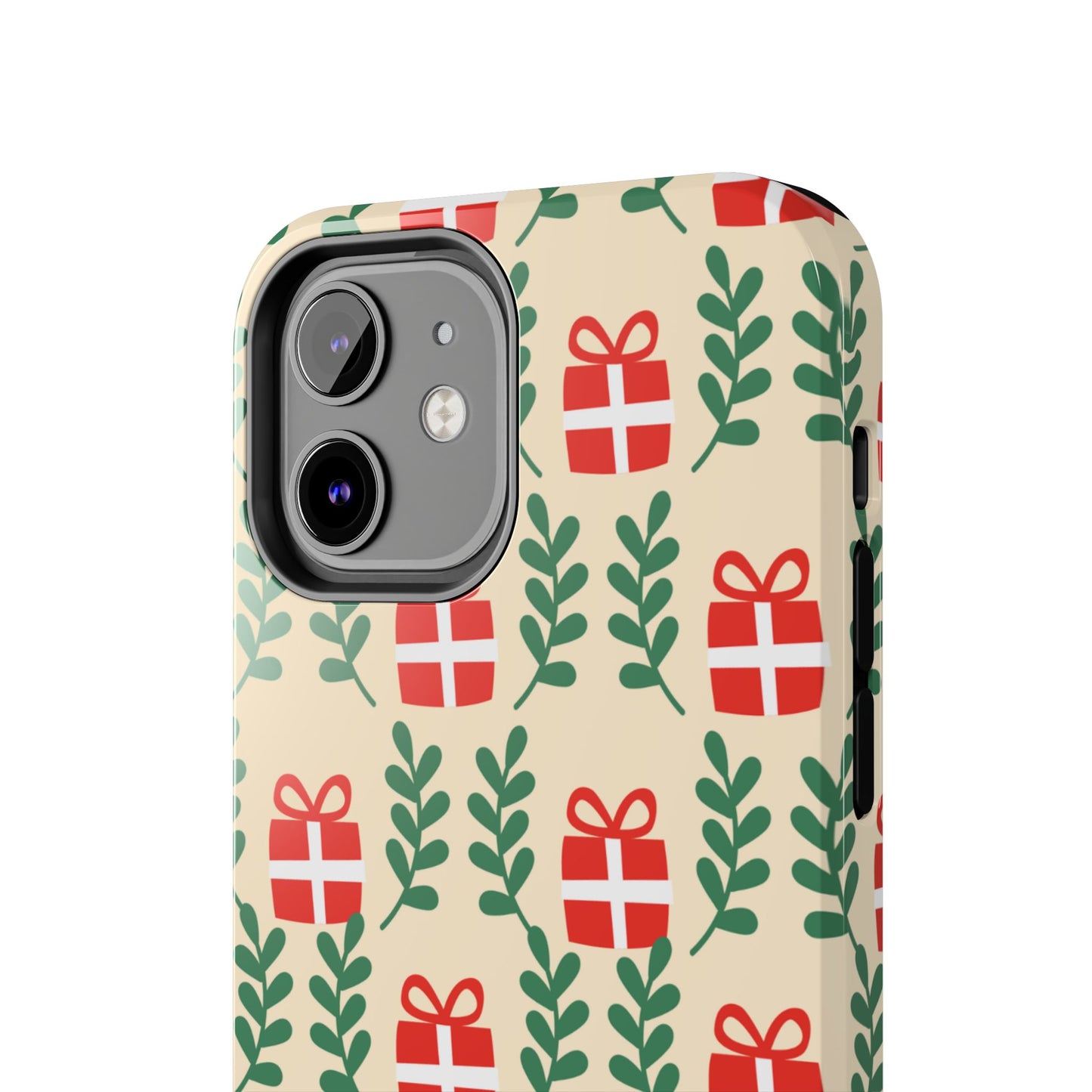 iPhone Case: Holiday Cheer – Red Gifts & Green Leaves