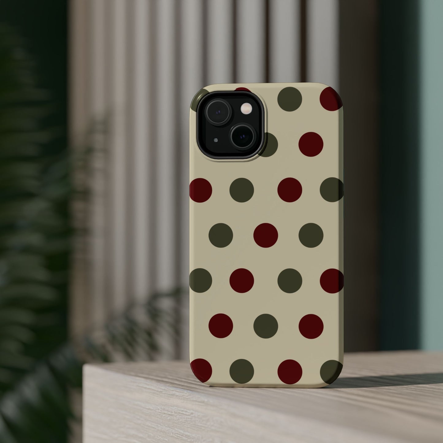 Red & Green Polka Dots on Cream – MagSafe iPhone Case