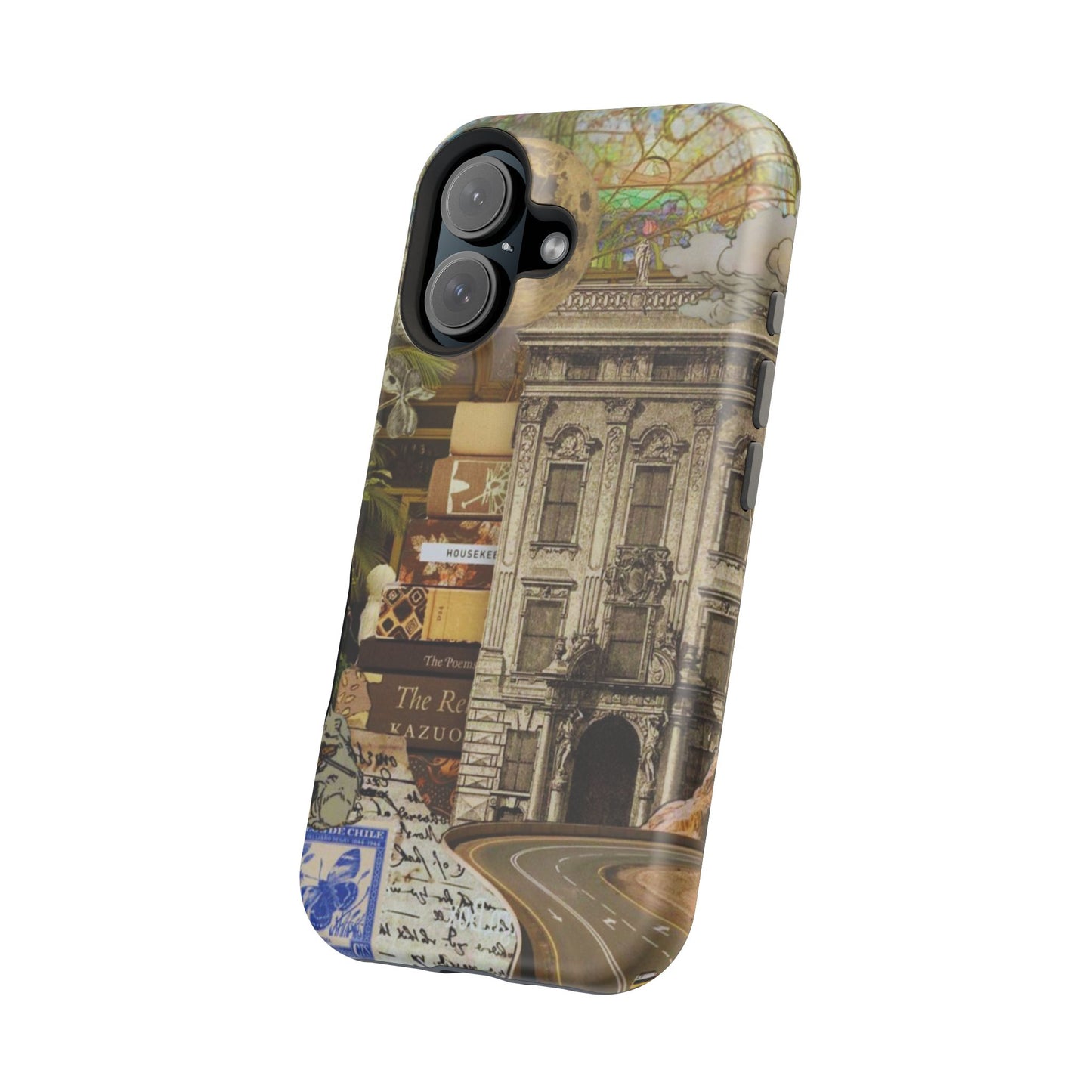 Whimsical Road Trip Collage MagSafe iPhone Case – Dual-Layer Protection with Vintage Art and Adventure Design