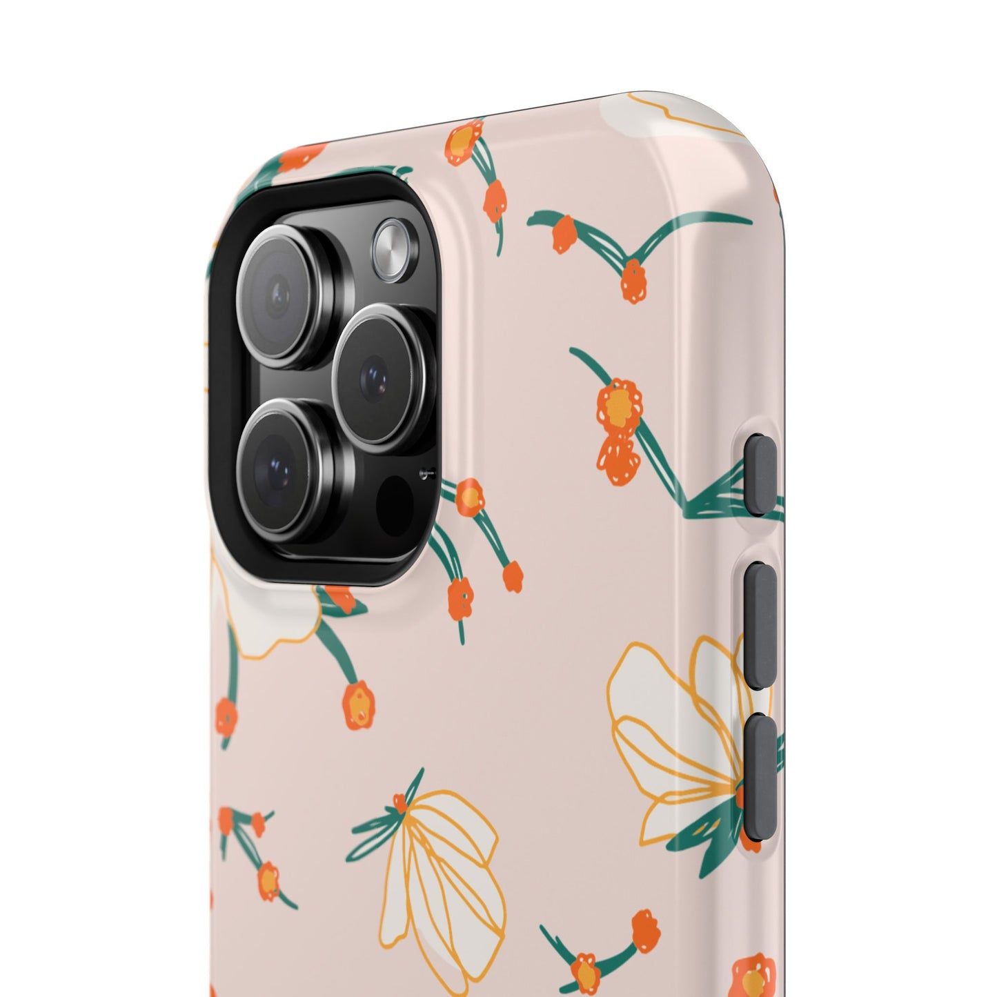 Elegant Magnolia Blossom Tough MagSafe iPhone Case – Soft Blush Background, Shock-Resistant Design