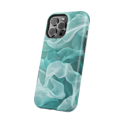 Elegant Flowing Teal Fabric MagSafe iPhone Case – Soft Waves Design